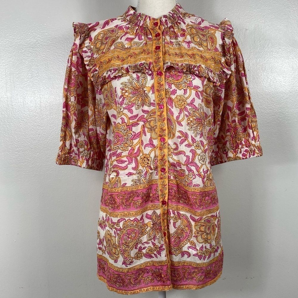 LOLA Australia ruffle paisley blouse sz M